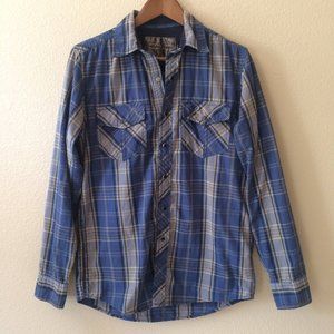 Realtree Pearl Snap SHIRT S Blue Grey Plaid Western Button Small